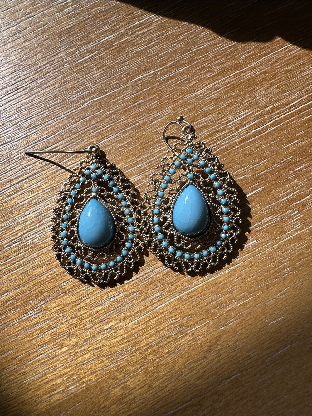 Turquoise Teardrop Filigree Dangle Earrings - Women Jewelry